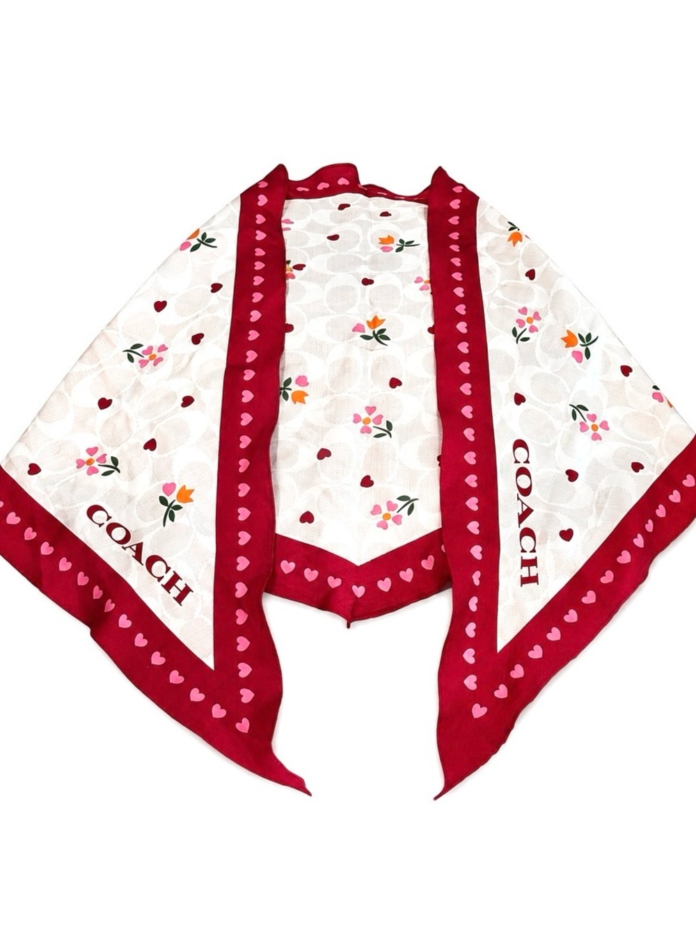 COACH Valentine's Day Floral Print Silk Diamond Scarf (Style No. C7697) - Picture 2 of 7